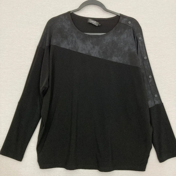Sympli Black Two Tone Crew Neck Button Detail Stretch Pullover Top size 8 - Picture 1 of 9